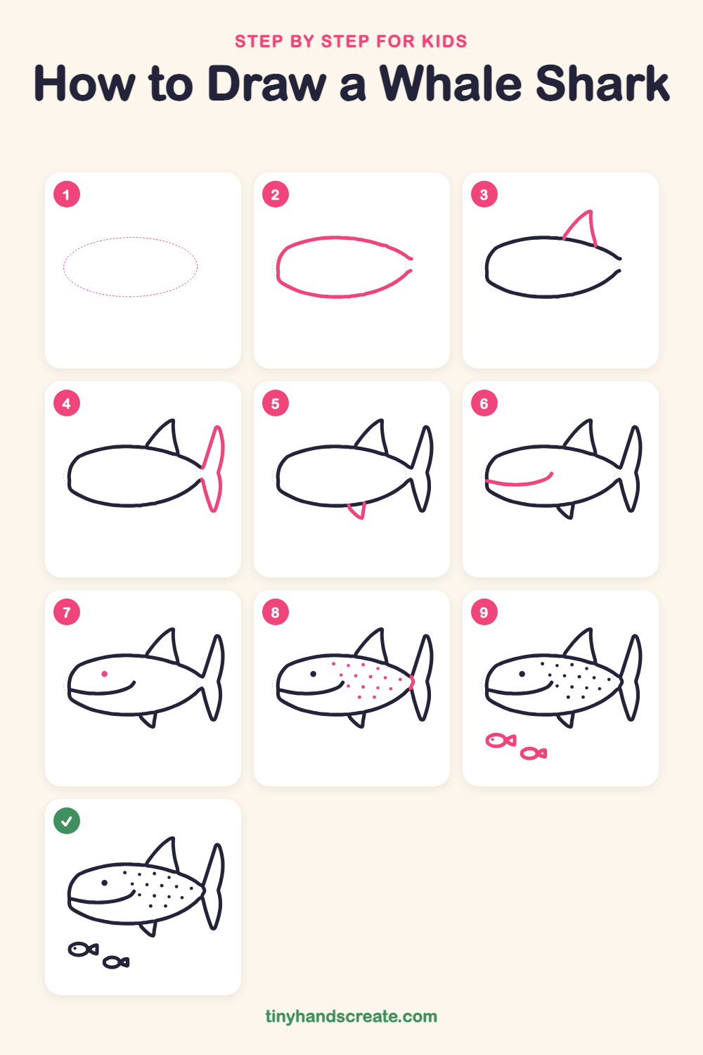 How to draw a whale shark step by step for kids