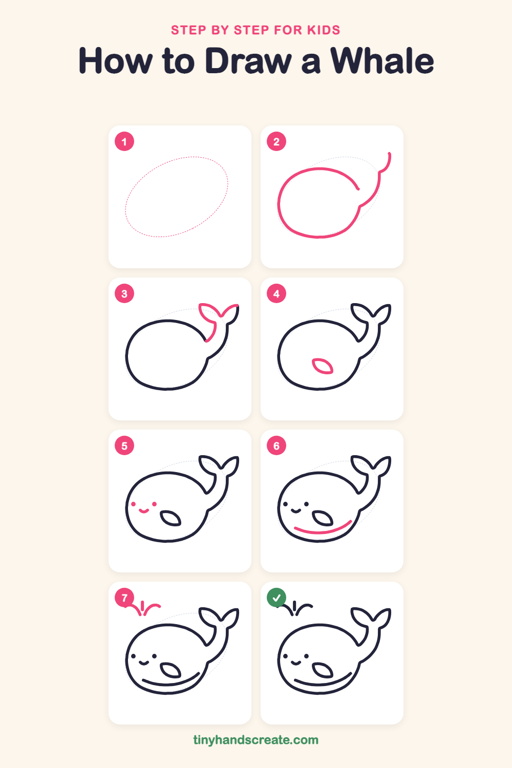 How to draw a whale step by step for kids