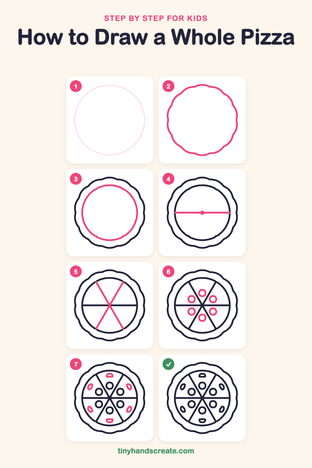 How to draw a whole pizza step by step for kids