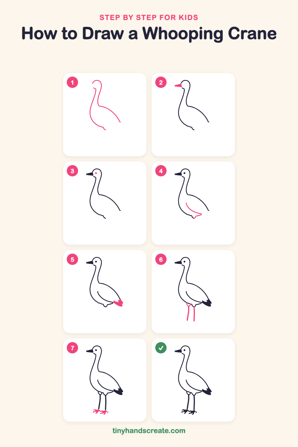 How to draw a whooping crane step by step for kids
