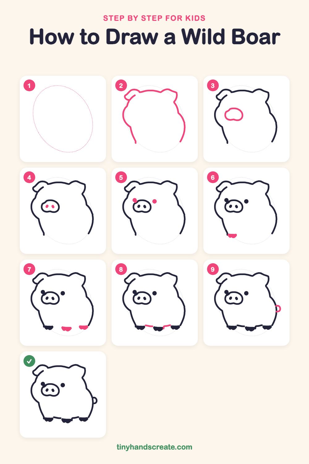 How to draw a wild boar step by step for kids