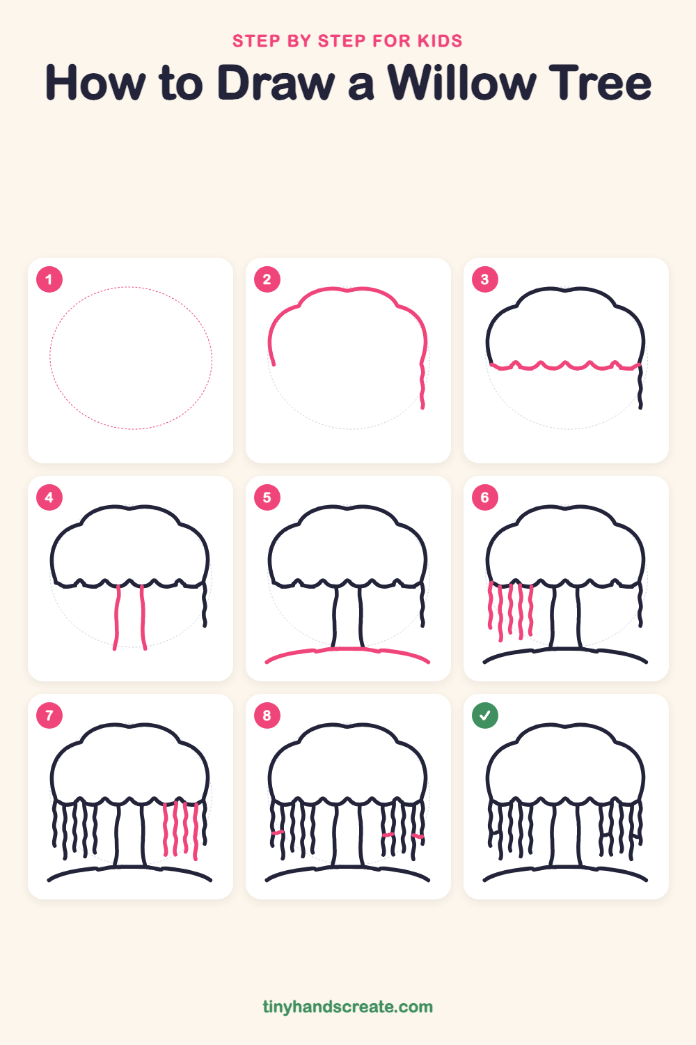 How to draw a willow tree step by step for kids