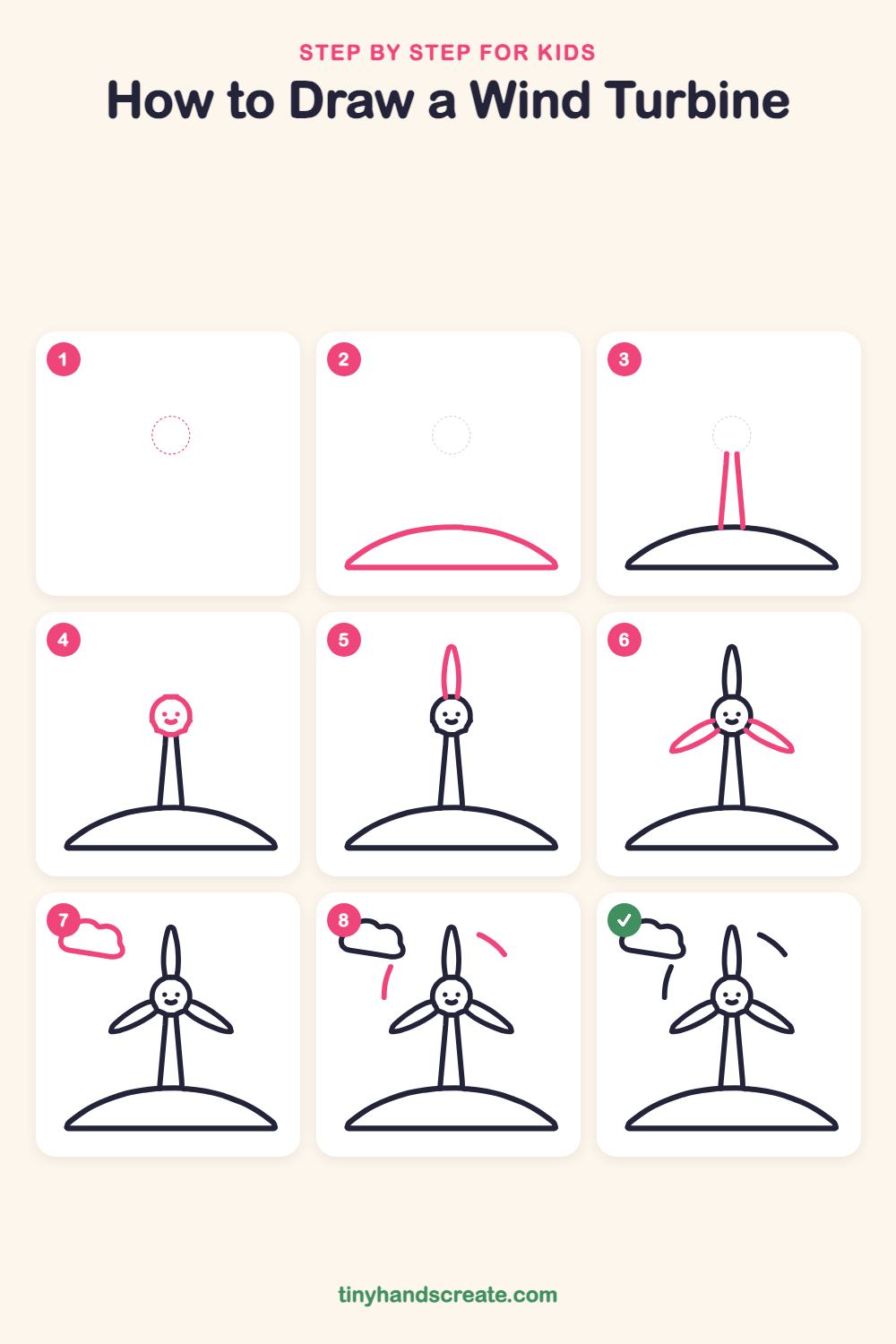 How to draw a wind turbine step by step for kids