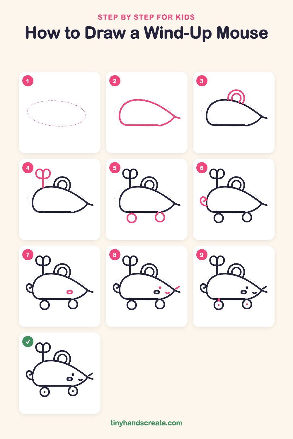 How to draw a wind-up mouse step by step for kids