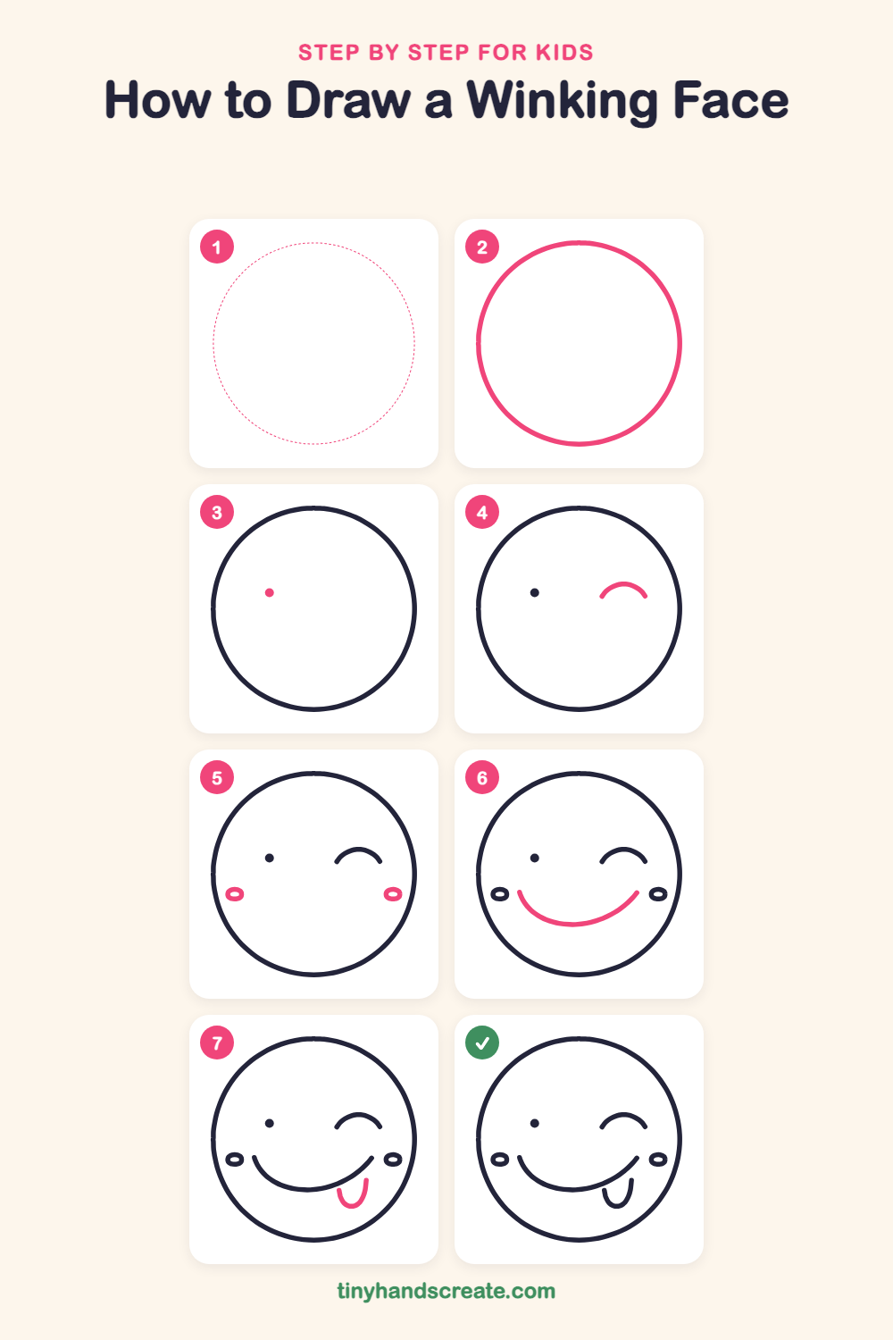 How to draw a winking face step by step for kids