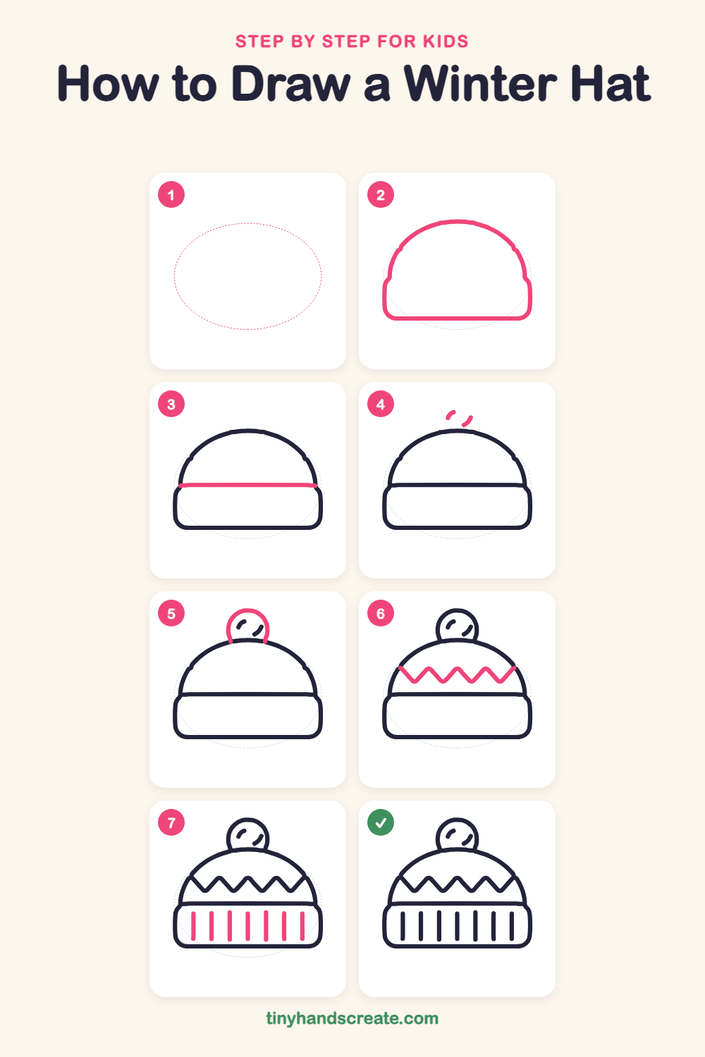 How to draw a winter hat step by step for kids
