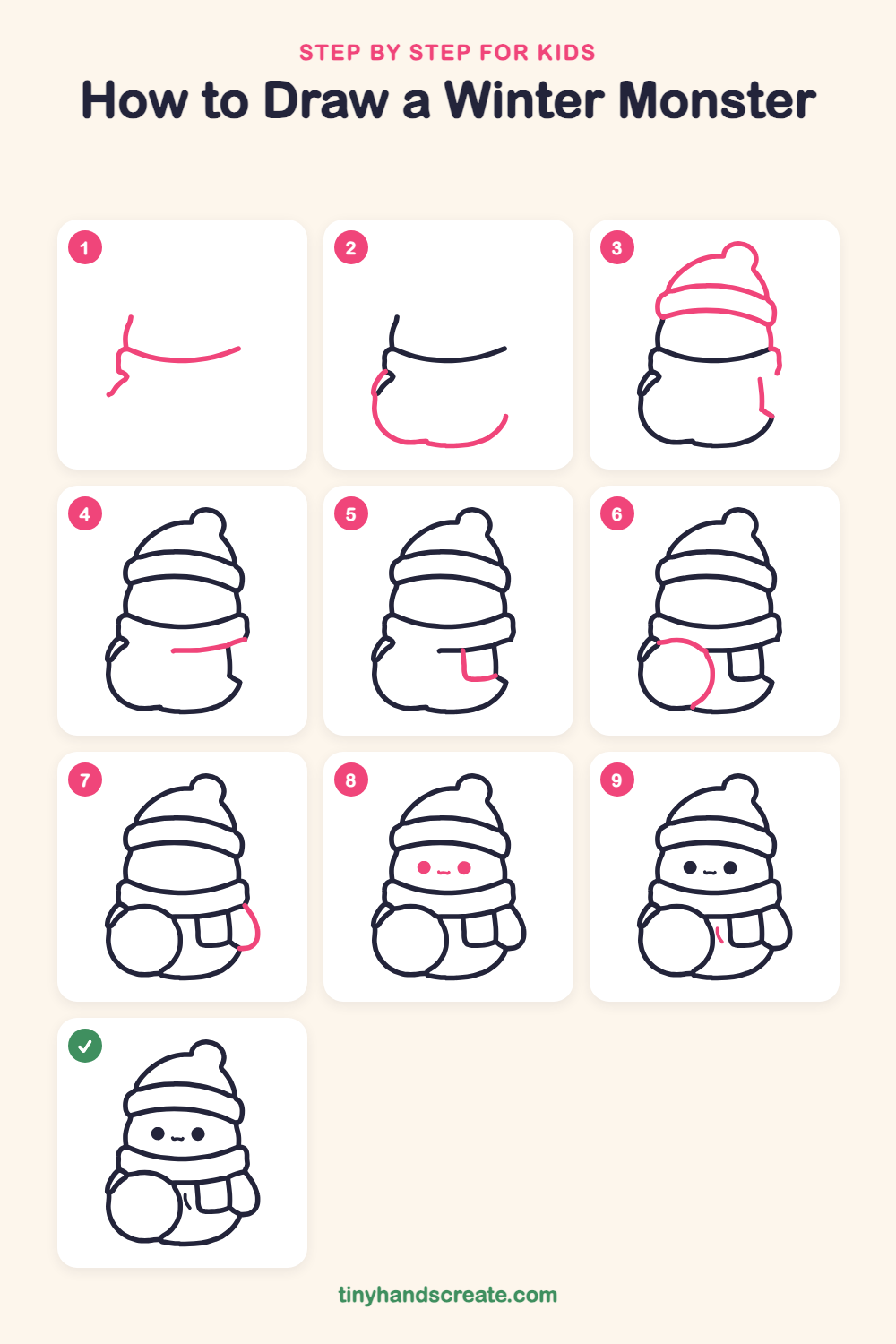 How to draw a winter monster step by step for kids