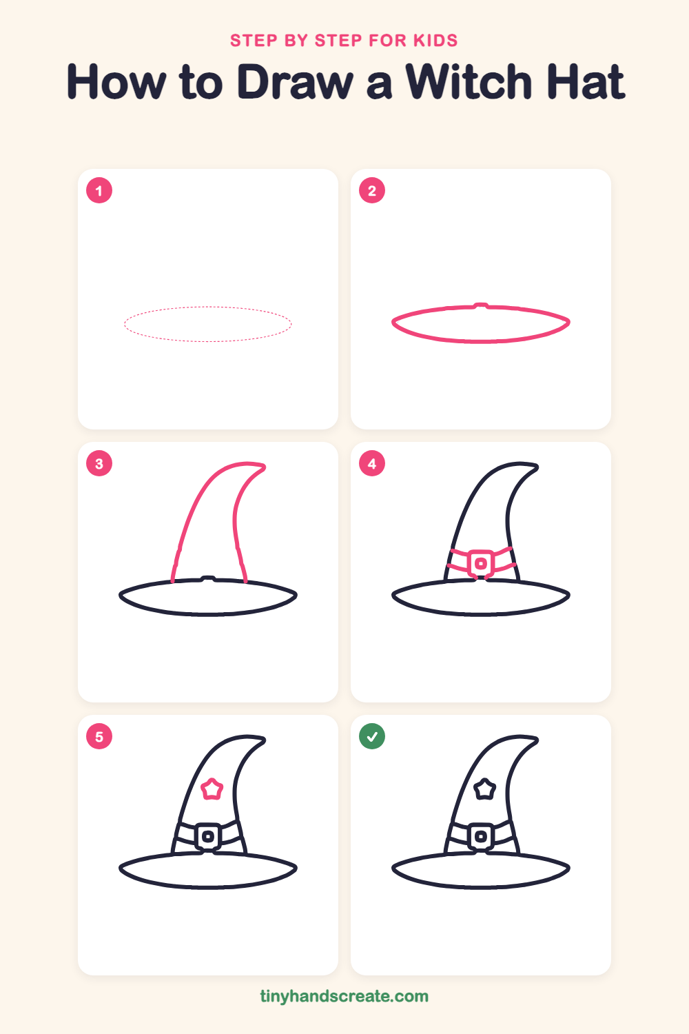 How to draw a witch hat step by step for kids