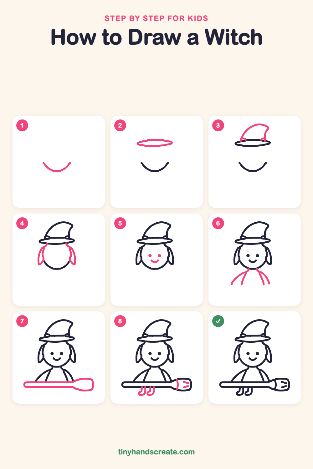 How to draw a witch step by step for kids