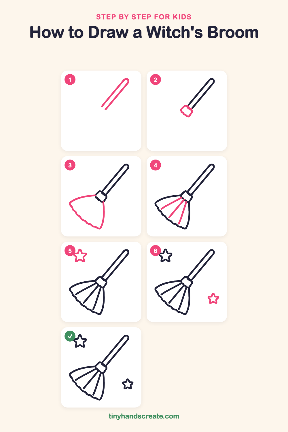 How to draw a witch's broom step by step for kids