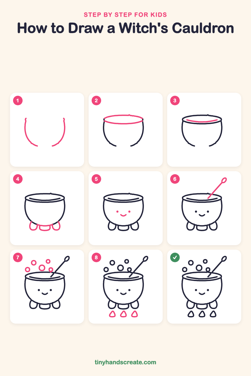 How to draw a witch's cauldron step by step for kids