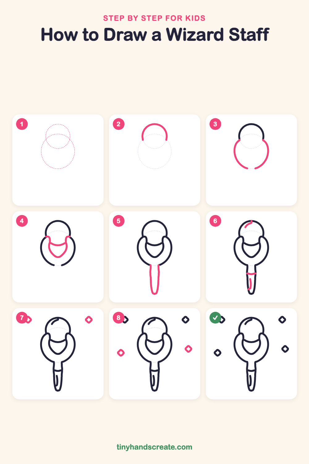 How to draw a wizard staff step by step for kids