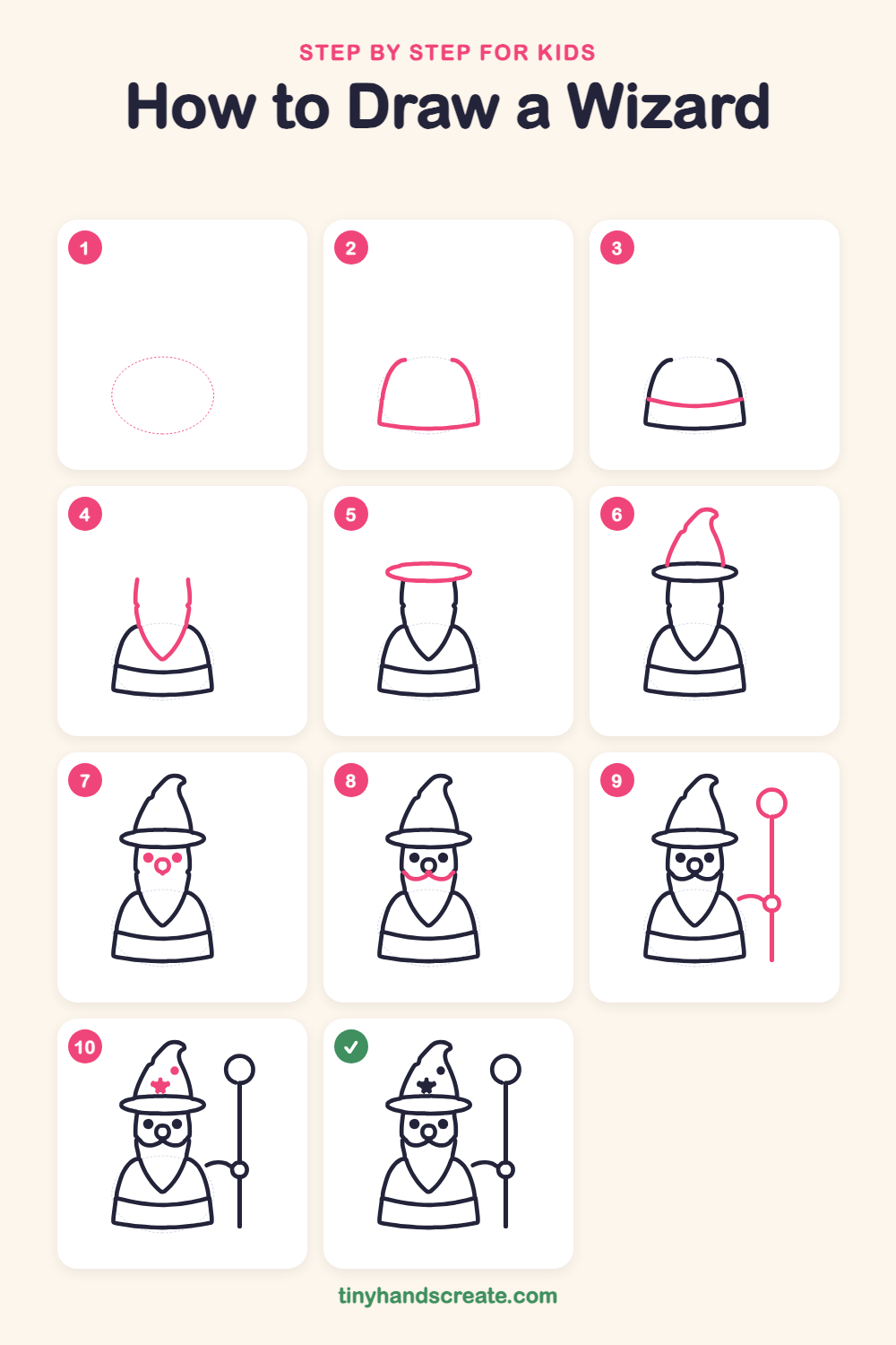 How to draw a wizard step by step for kids