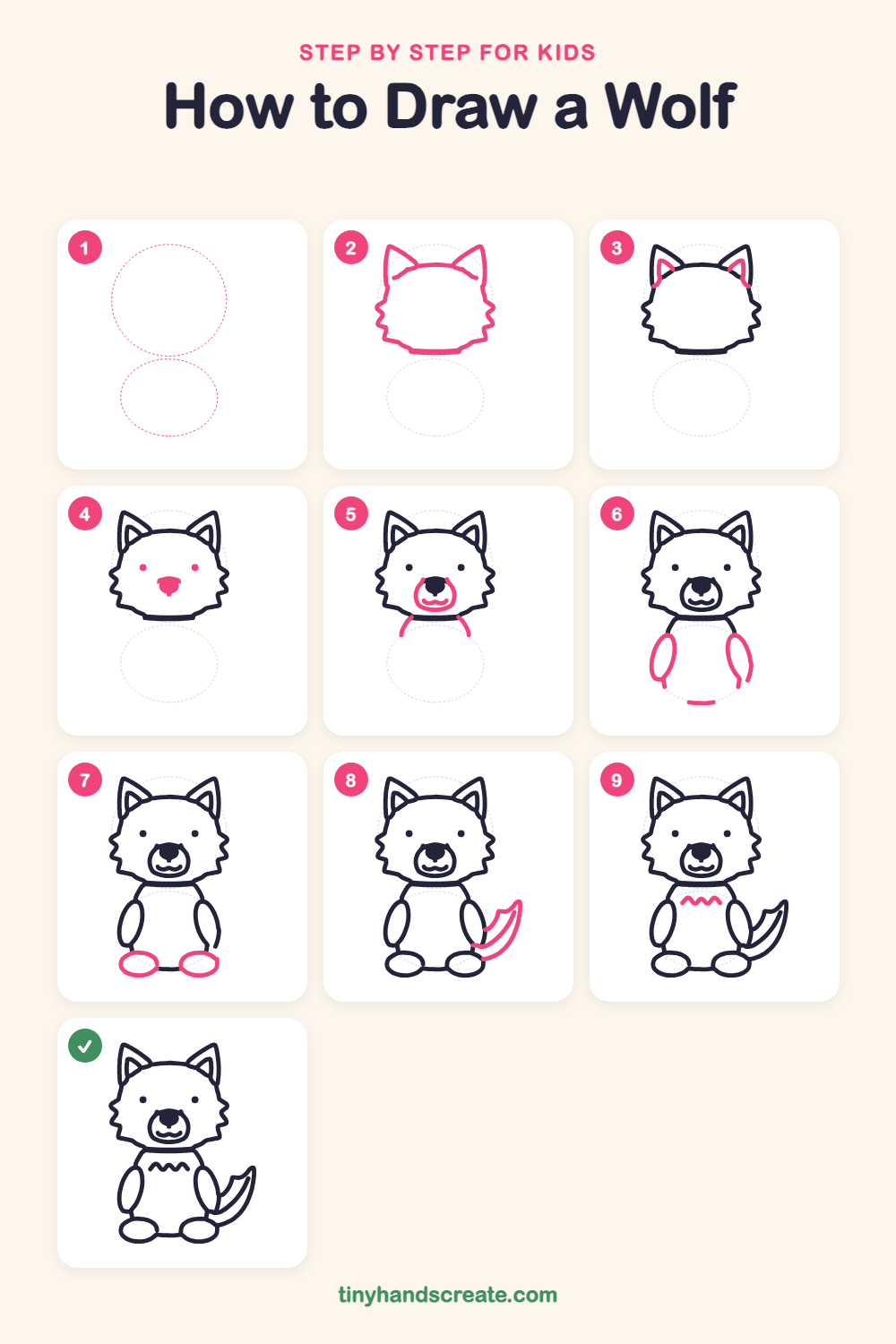 How to draw a wolf step by step for kids