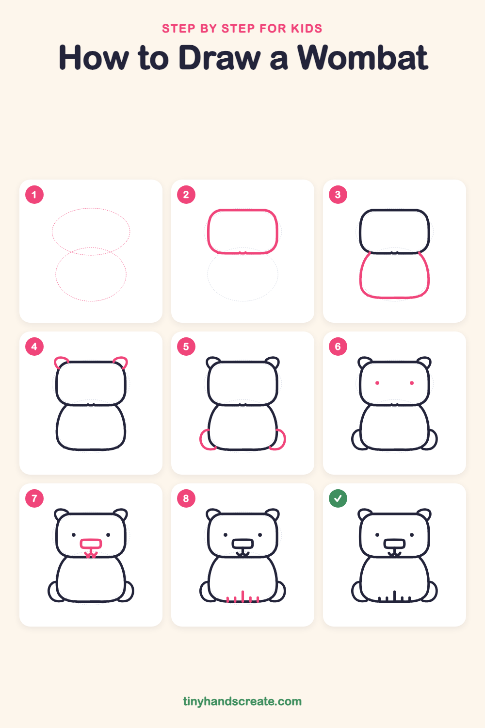 How to draw a wombat step by step for kids