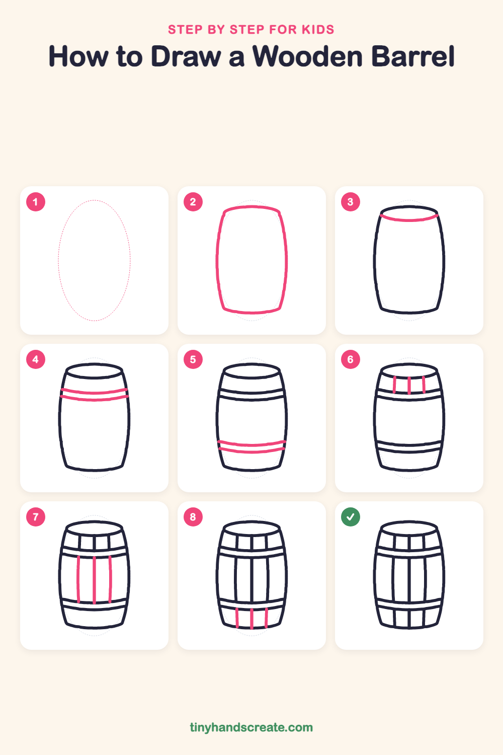 How to draw a wooden barrel step by step for kids