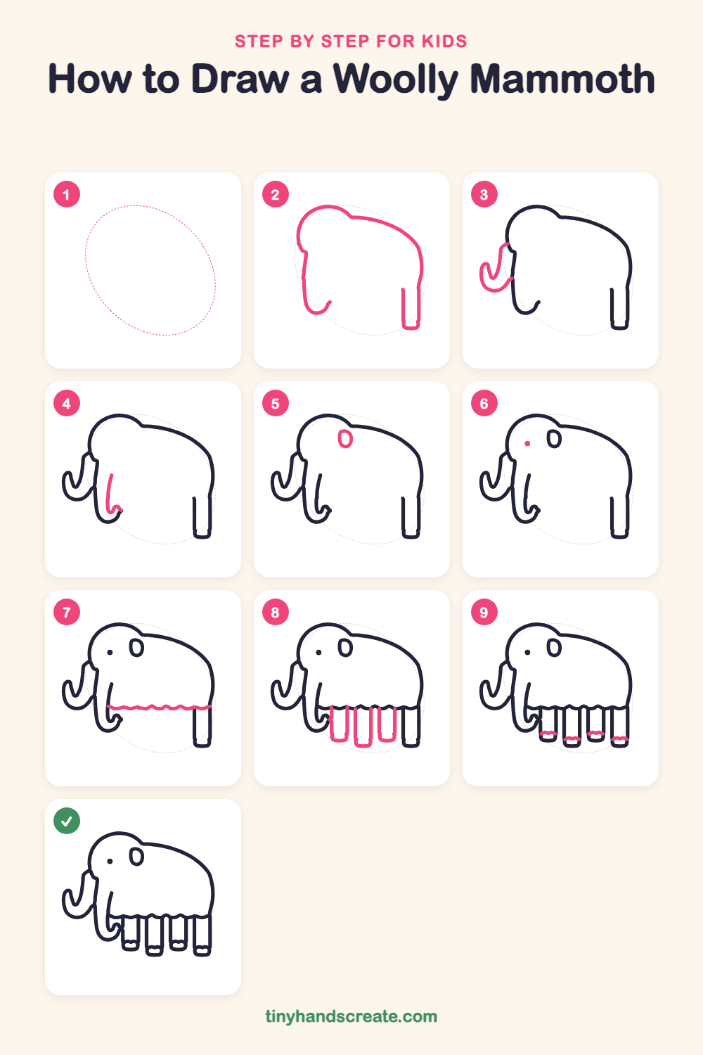 How to draw a woolly mammoth step by step for kids