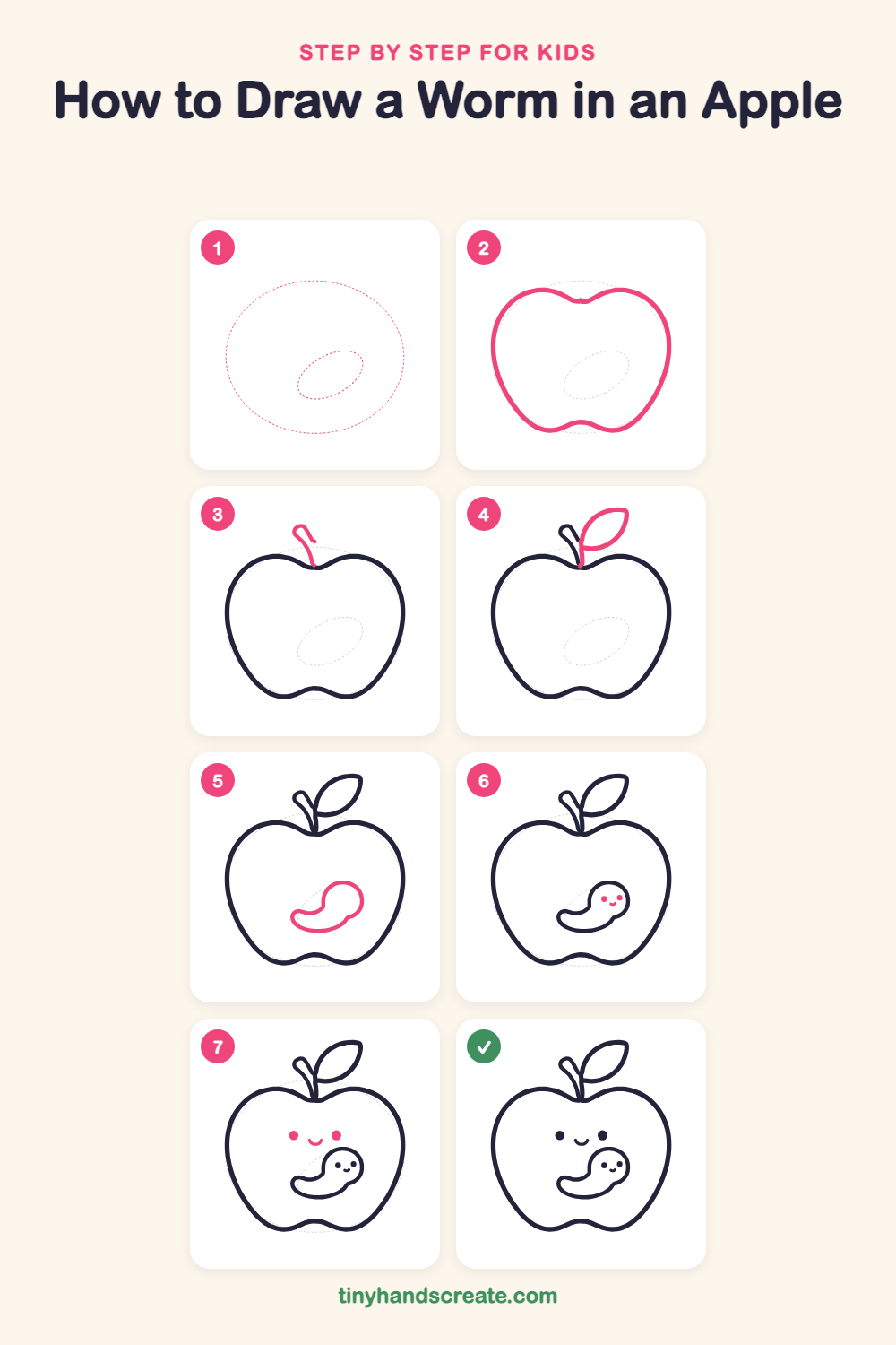 How to draw a worm in an apple step by step for kids