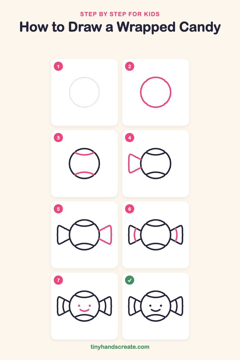 How to draw a wrapped candy step by step for kids