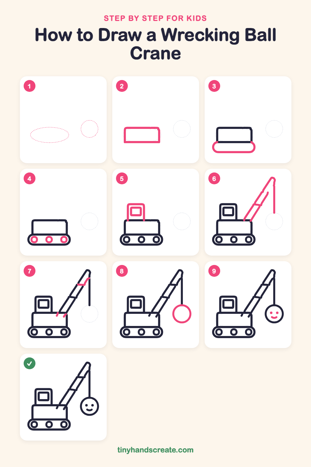 How to draw a wrecking ball crane step by step for kids