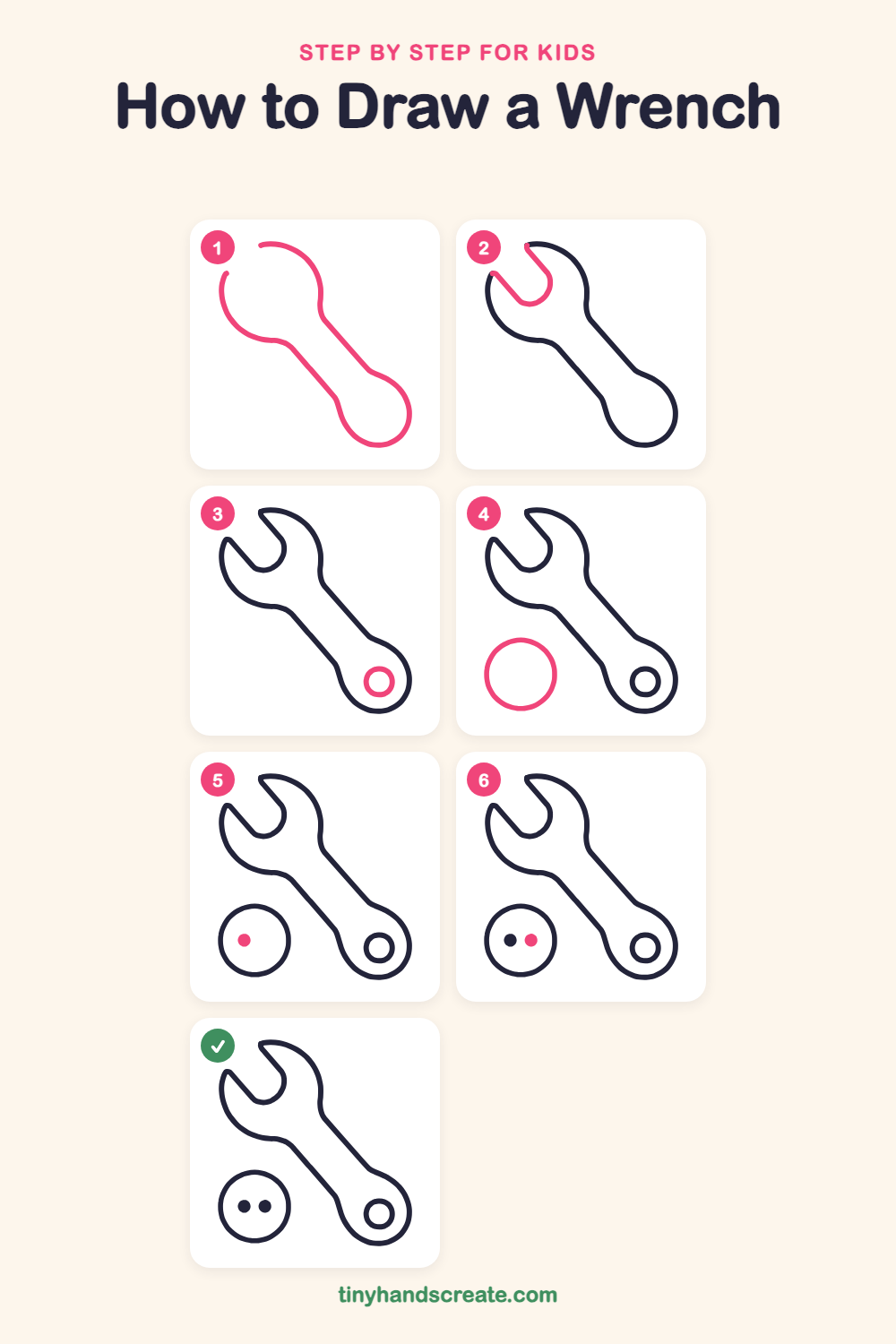 How to draw a wrench step by step for kids