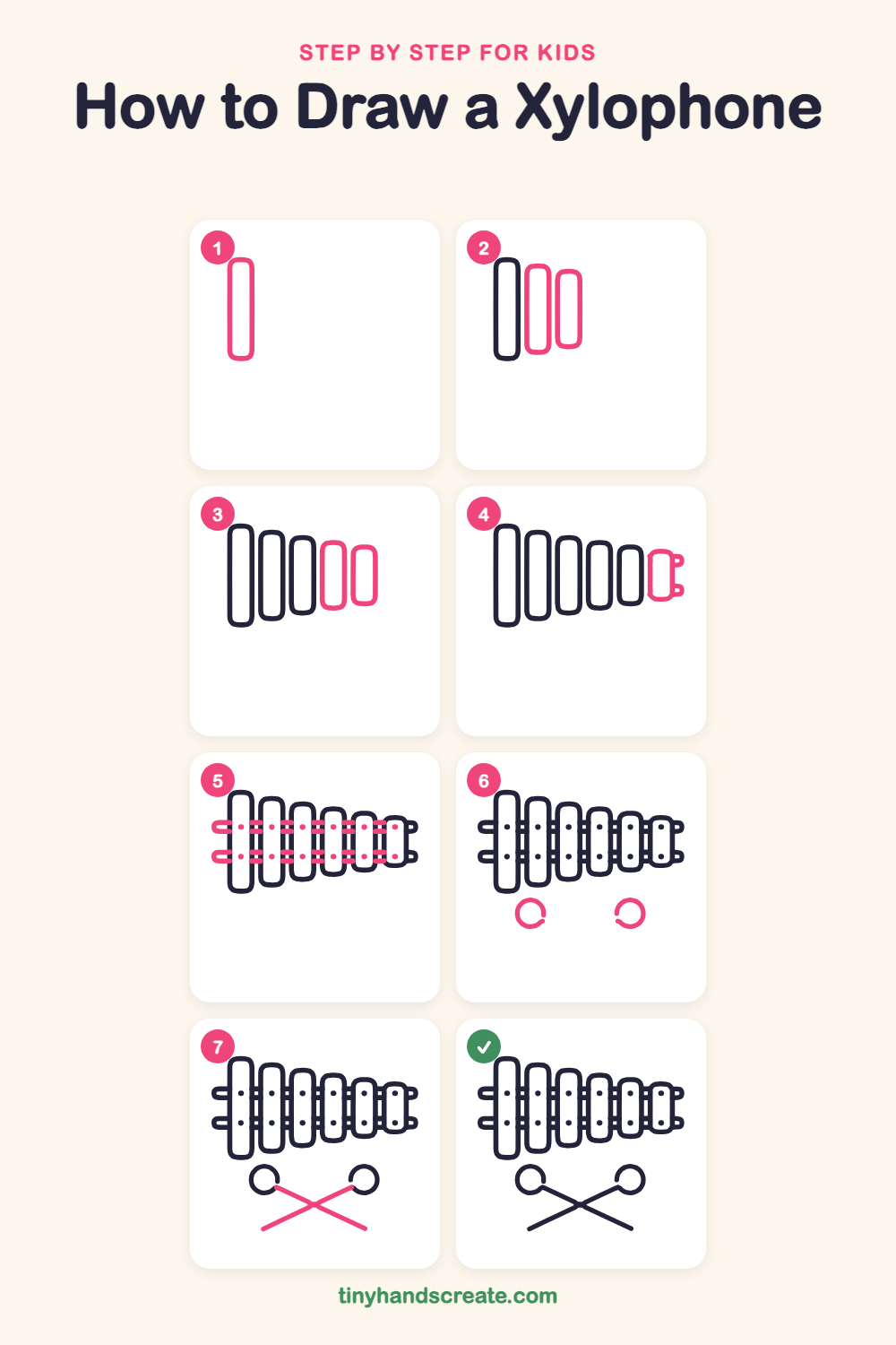 How to draw a xylophone step by step for kids