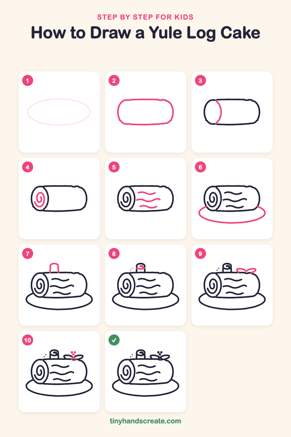 How to draw a yule log cake step by step for kids