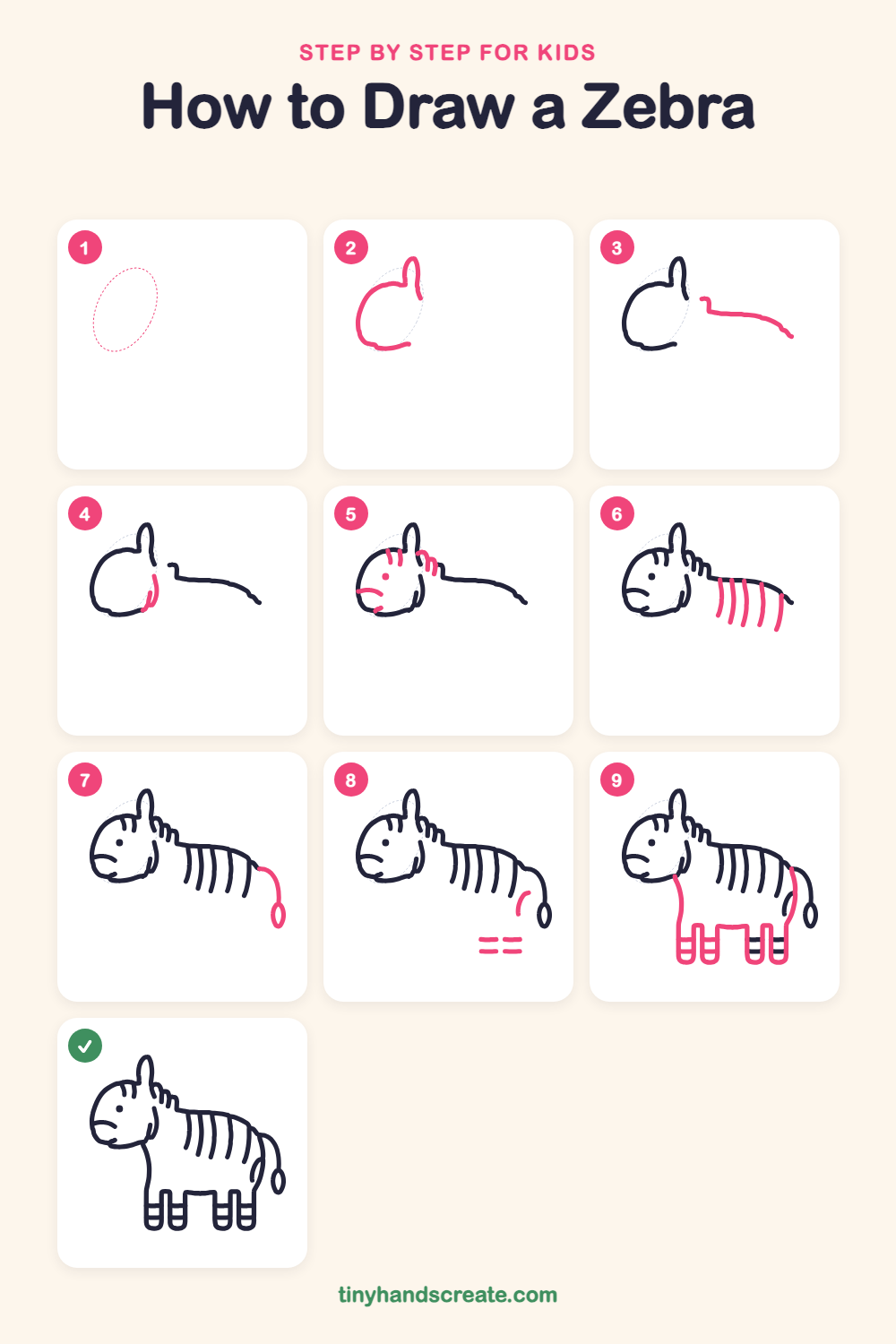 How to draw a zebra step by step for kids