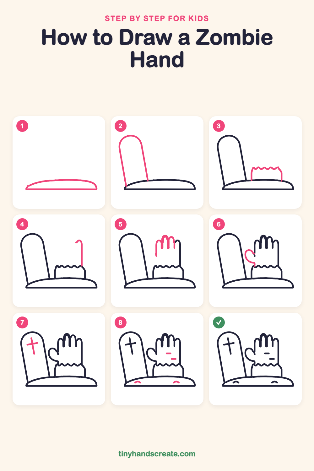 How to draw a zombie hand step by step for kids
