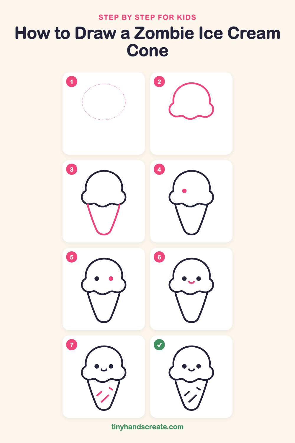 How to draw a zombie ice cream cone step by step for kids