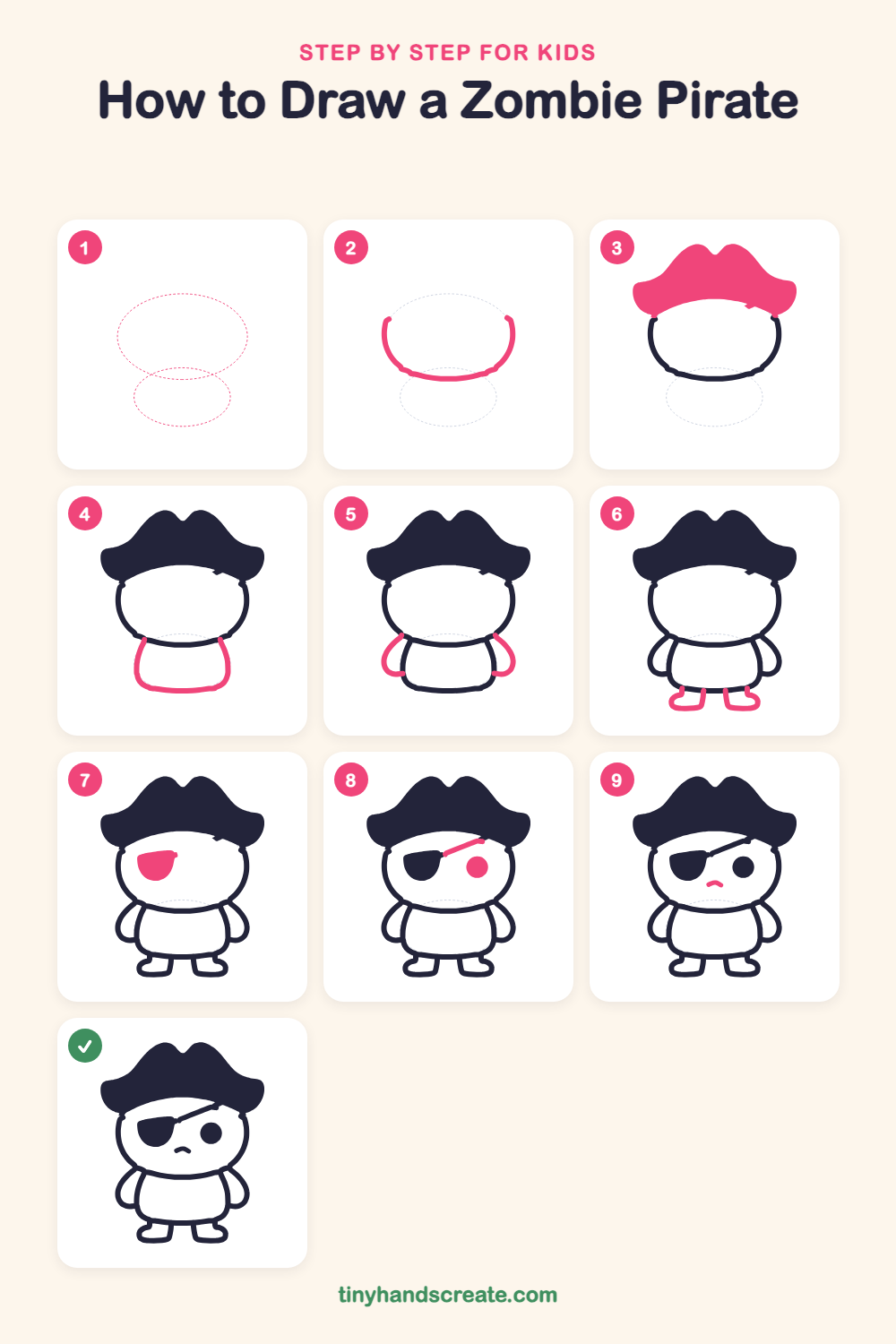 How to draw a zombie pirate step by step for kids