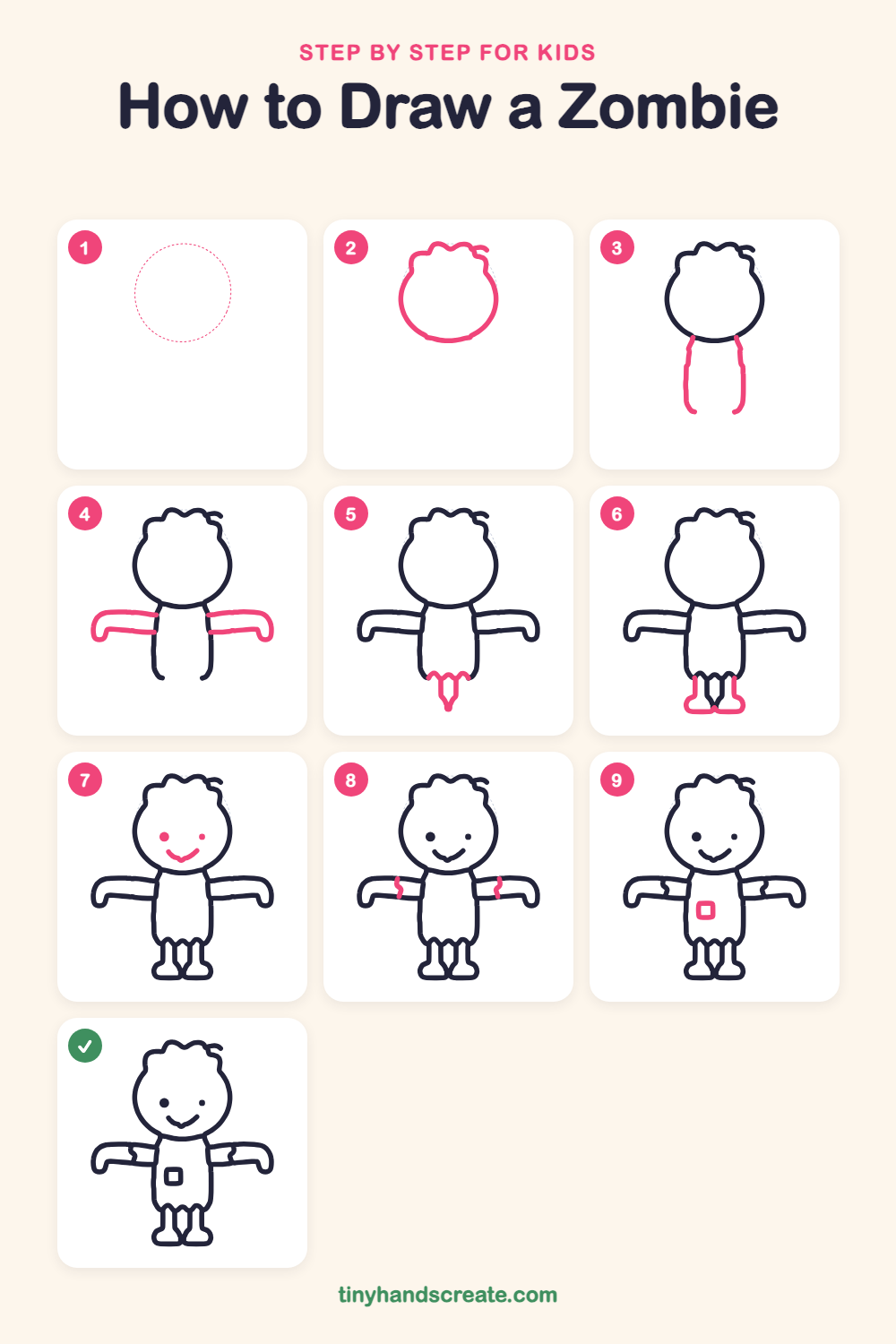 How to draw a zombie step by step for kids