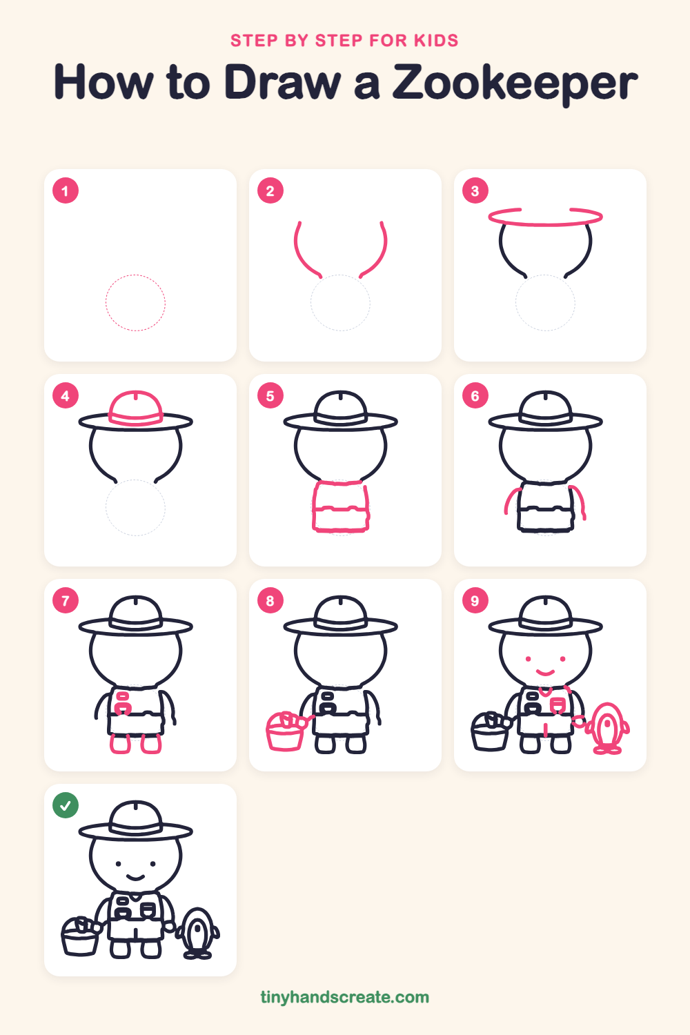 How to draw a zookeeper step by step for kids