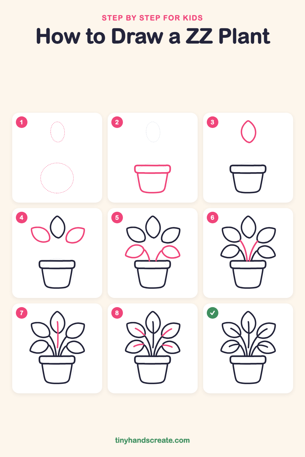 How to draw a ZZ plant step by step for kids