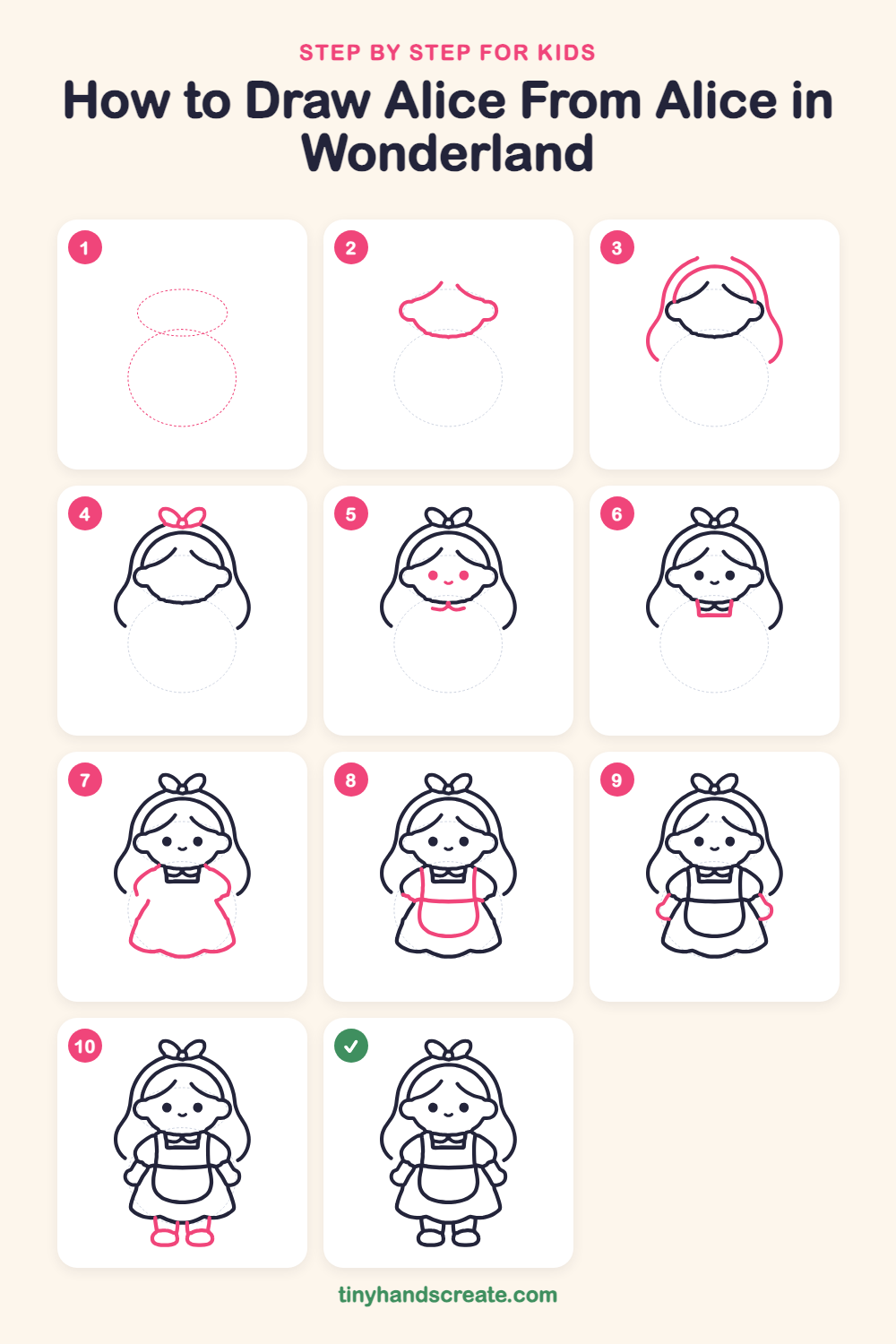 How to draw Alice from Alice in Wonderland step by step for kids