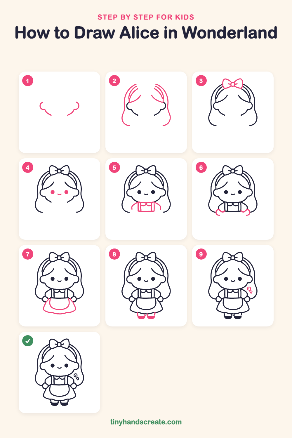 How to draw Alice in Wonderland step by step for kids