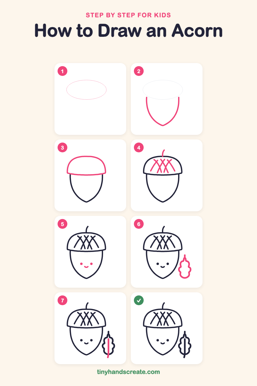 How to draw an acorn step by step for kids