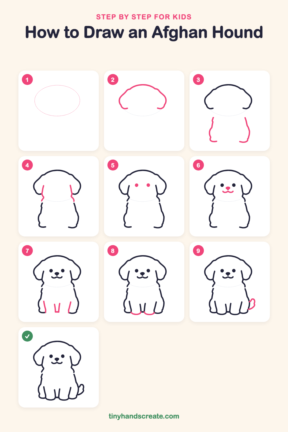 How to draw an Afghan hound step by step for kids