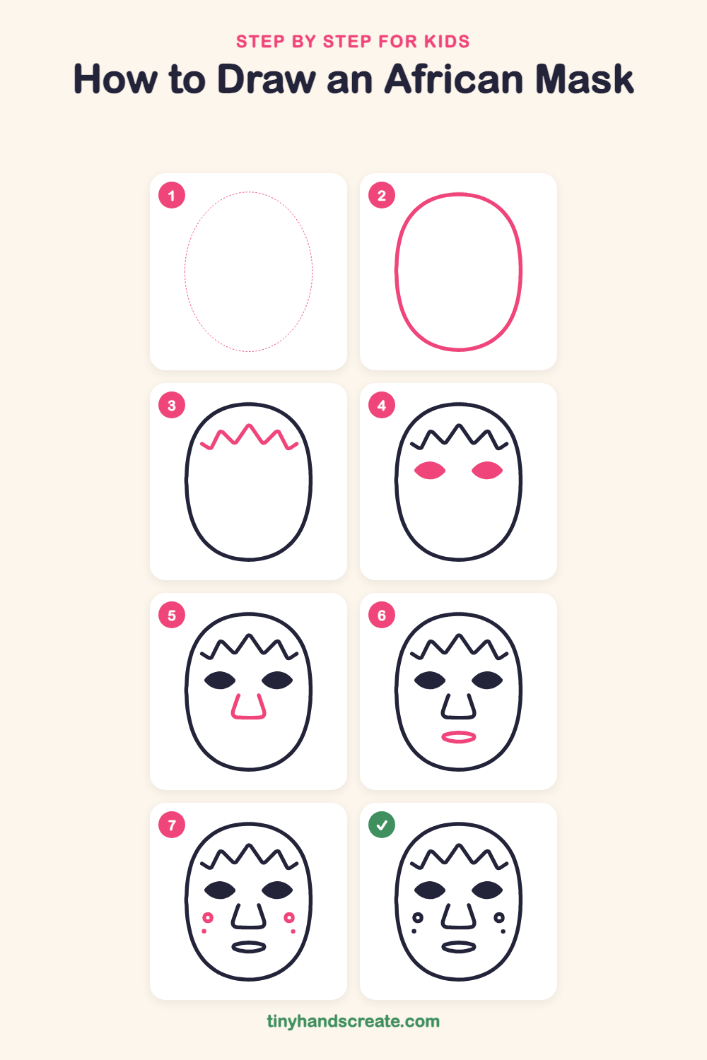 How to draw an African mask step by step for kids