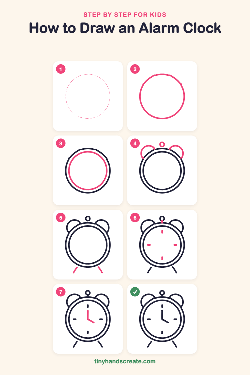 How to draw an alarm clock step by step for kids