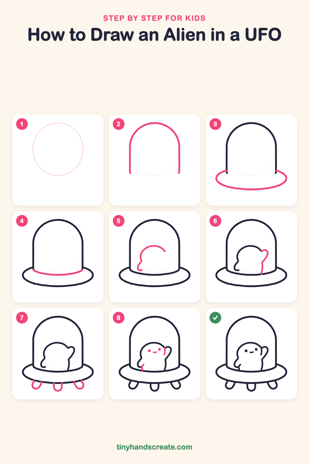 How to draw an alien in a UFO step by step for kids