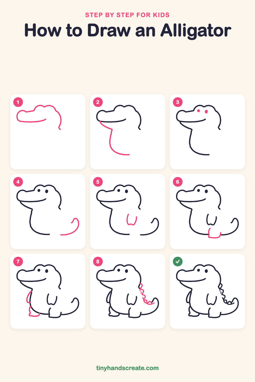 How to draw an alligator step by step for kids