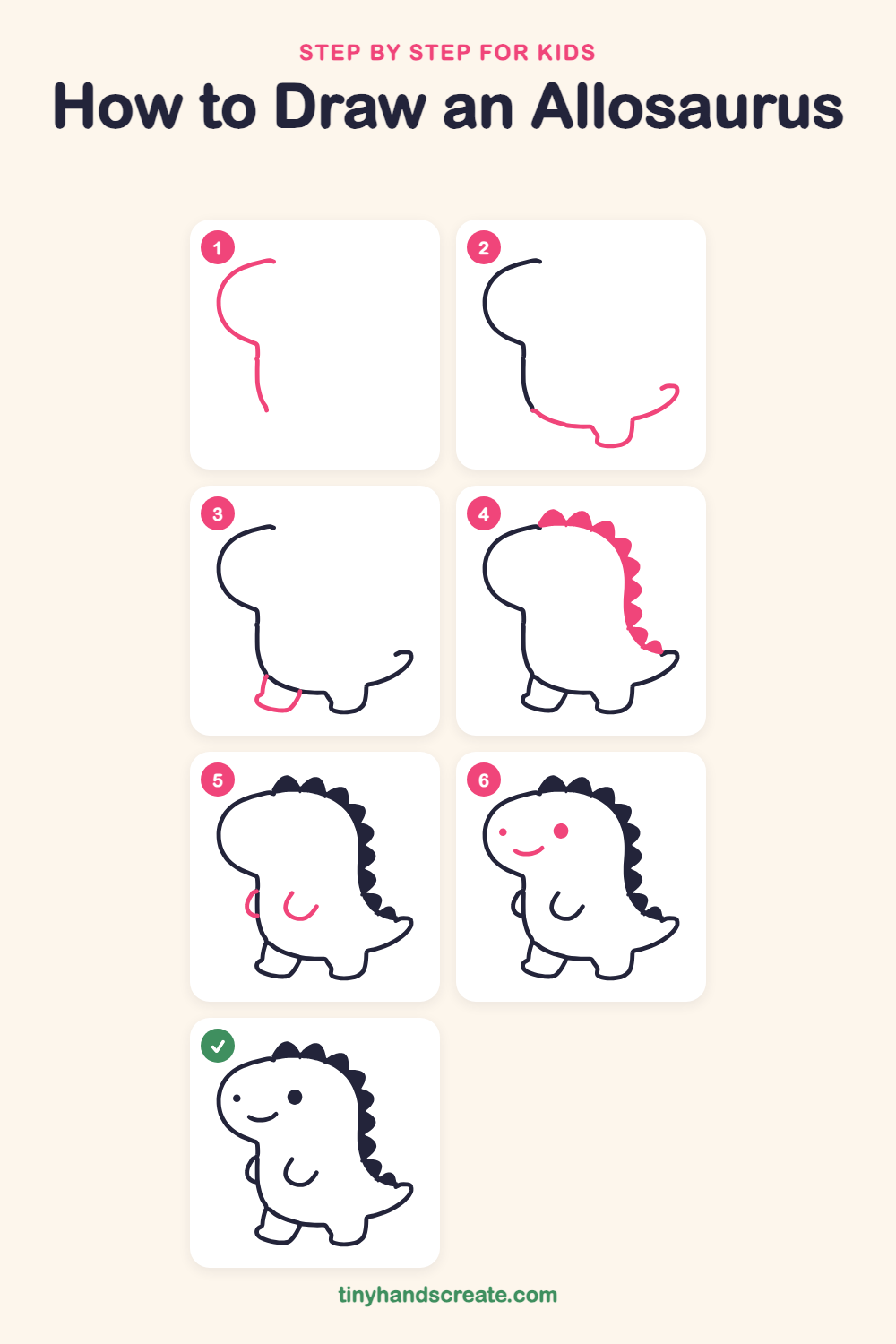How to draw an allosaurus step by step for kids