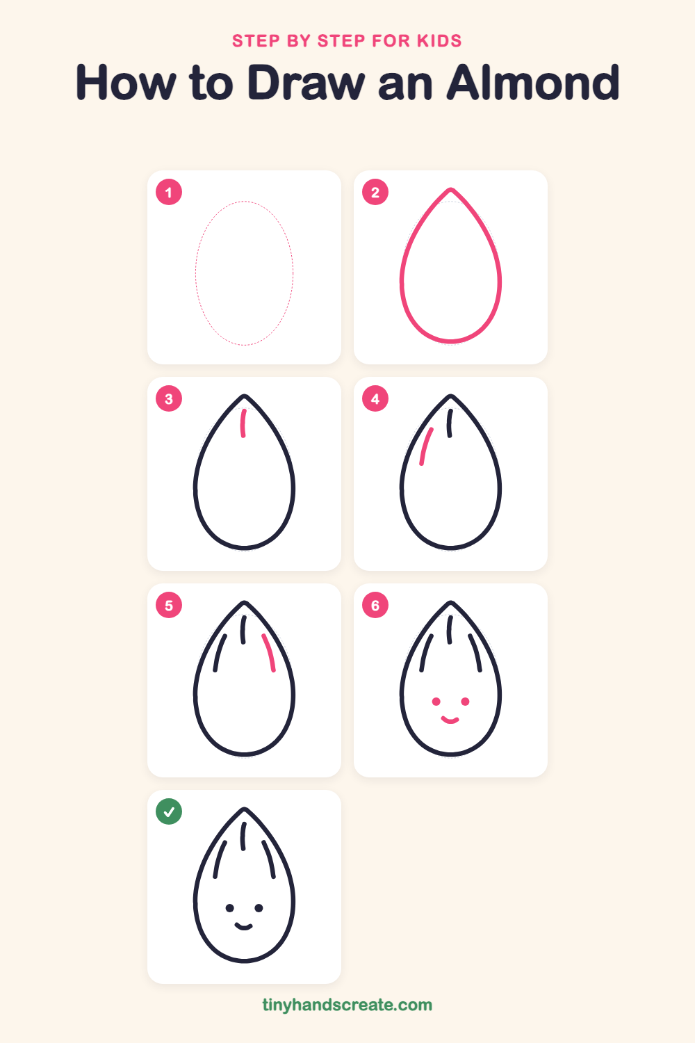 How to draw an almond step by step for kids