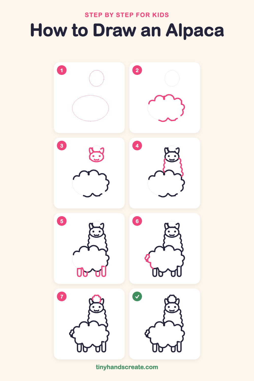 How to draw an alpaca step by step for kids