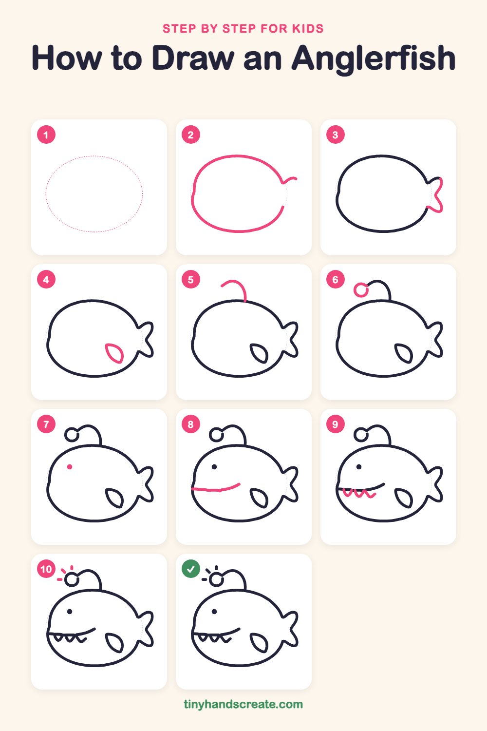 How to draw an anglerfish step by step for kids