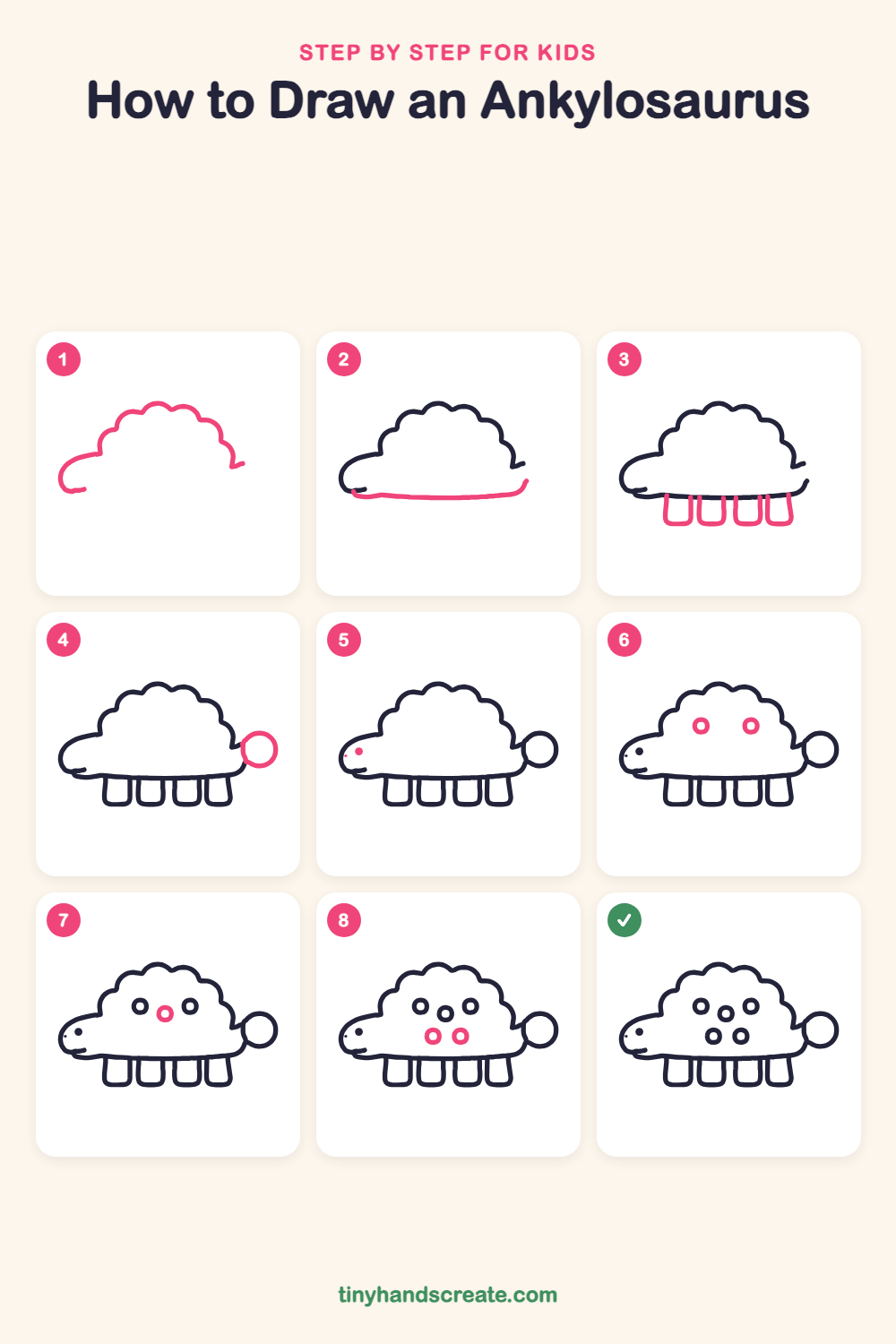 How to draw an Ankylosaurus step by step for kids