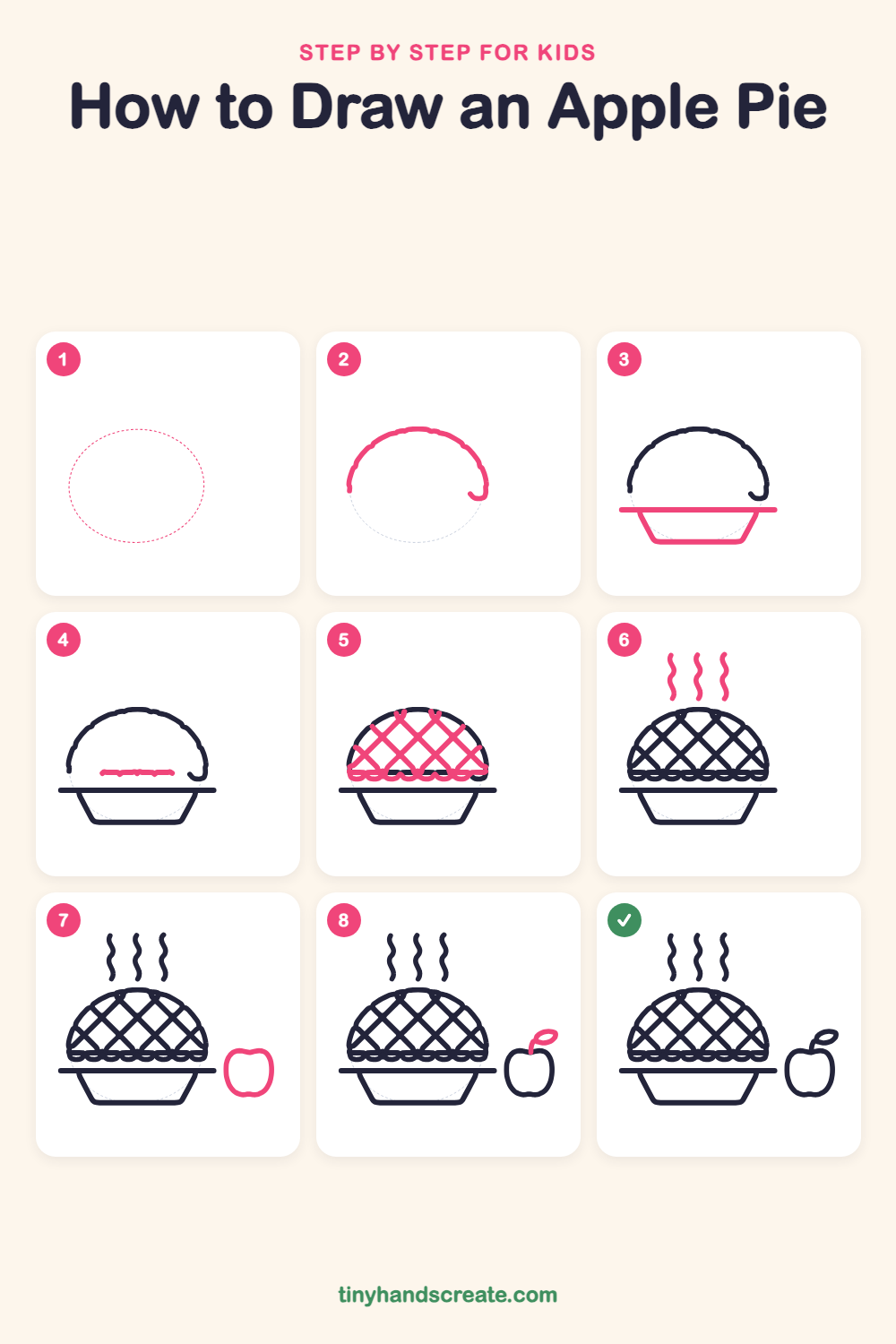 How to draw an apple pie step by step for kids