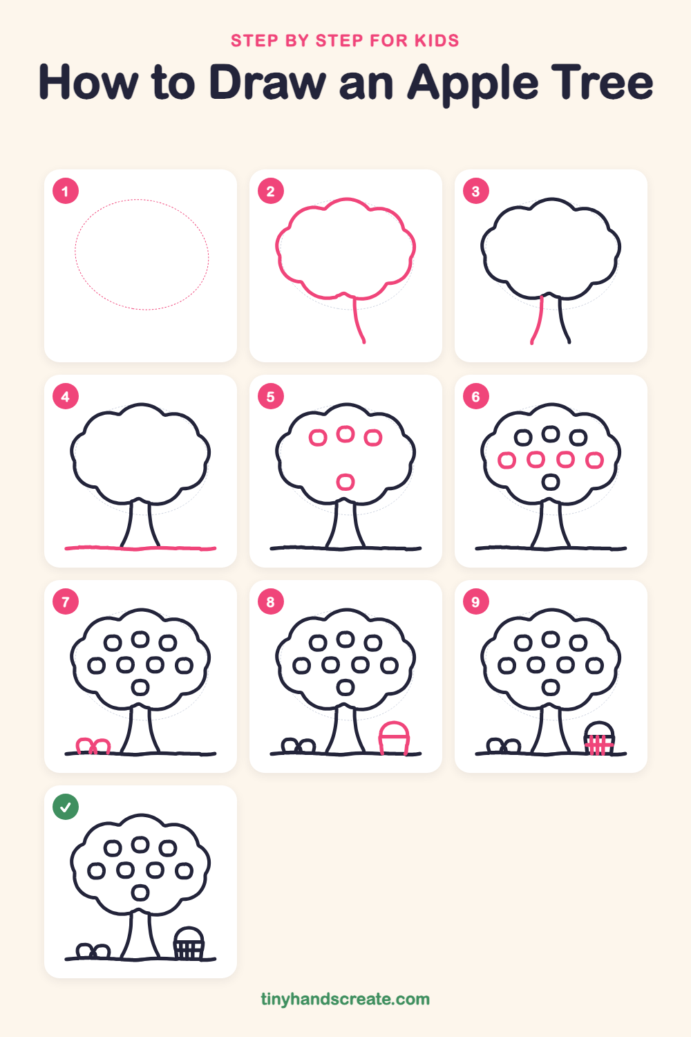 How to draw an apple tree step by step for kids