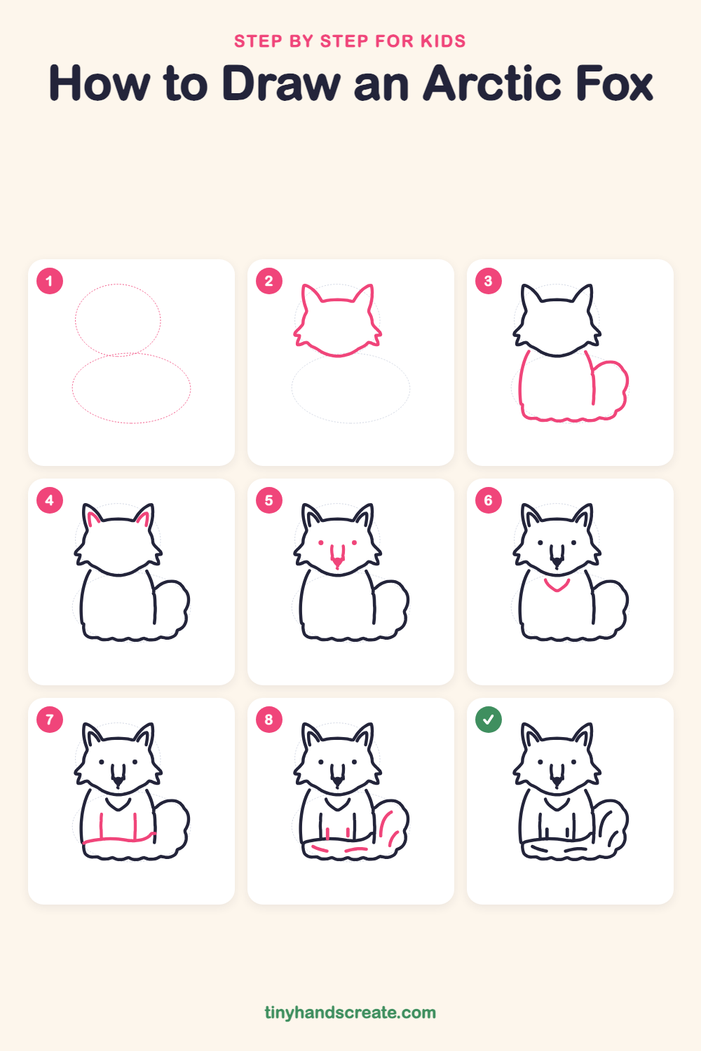 How to draw an arctic fox step by step for kids